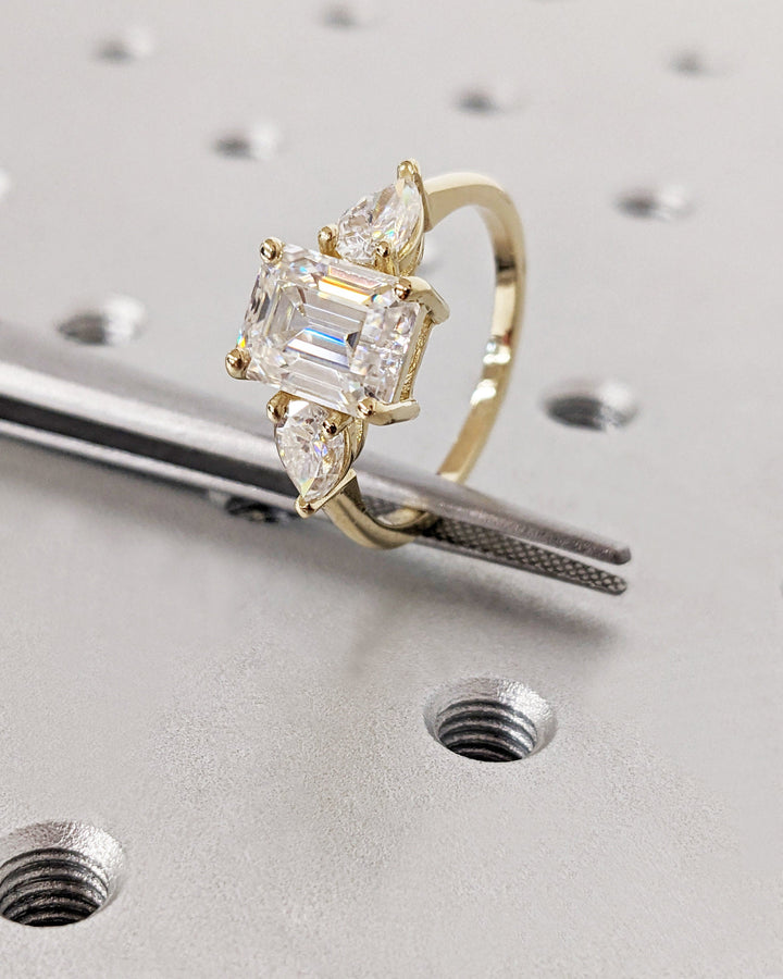 3.50CT Emerald Cut 3 Stone Diamond Lab Grown Engagement Ring For Women