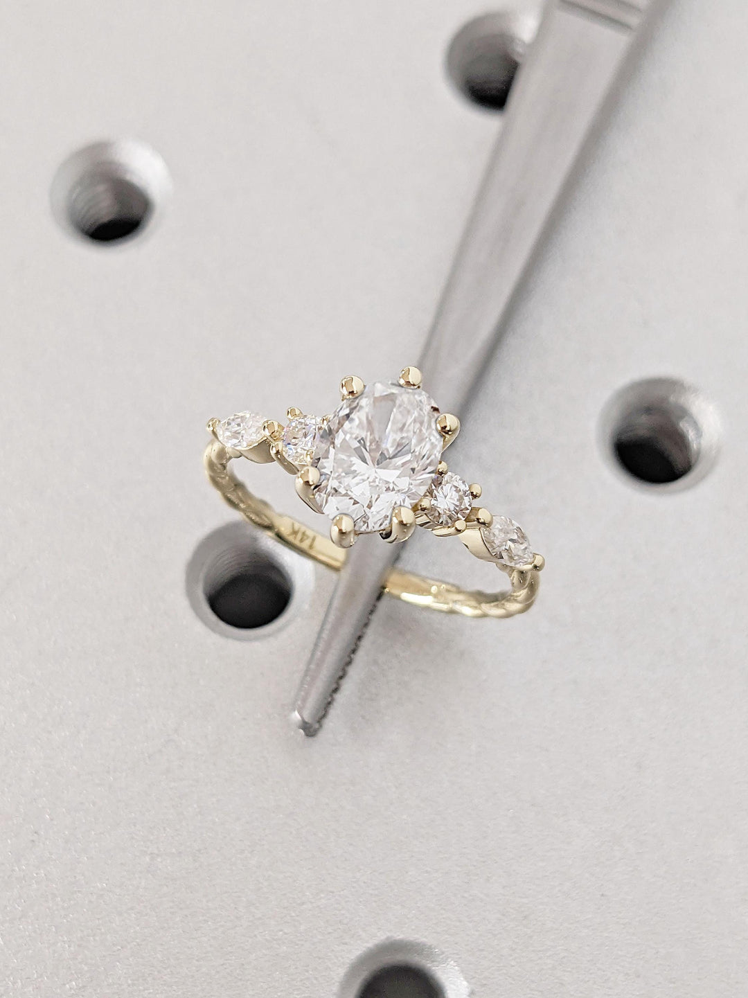 1.0CT Oval Cut Cluster Lab Grown Diamond Engagement Ring For Women