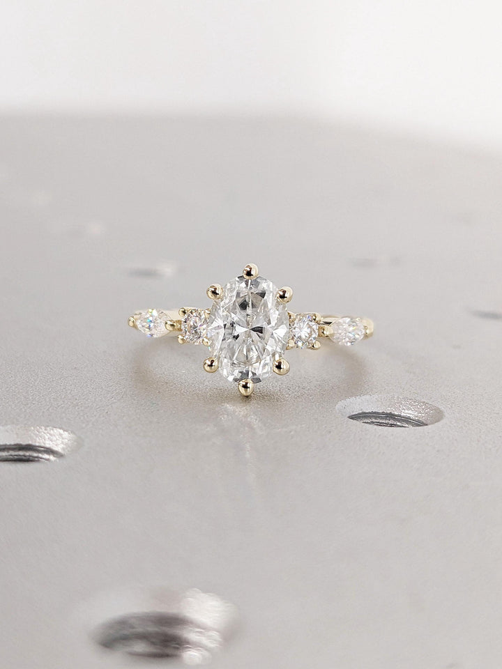 1.0CT Oval Cut Cluster Lab Grown Diamond Engagement Ring For Women
