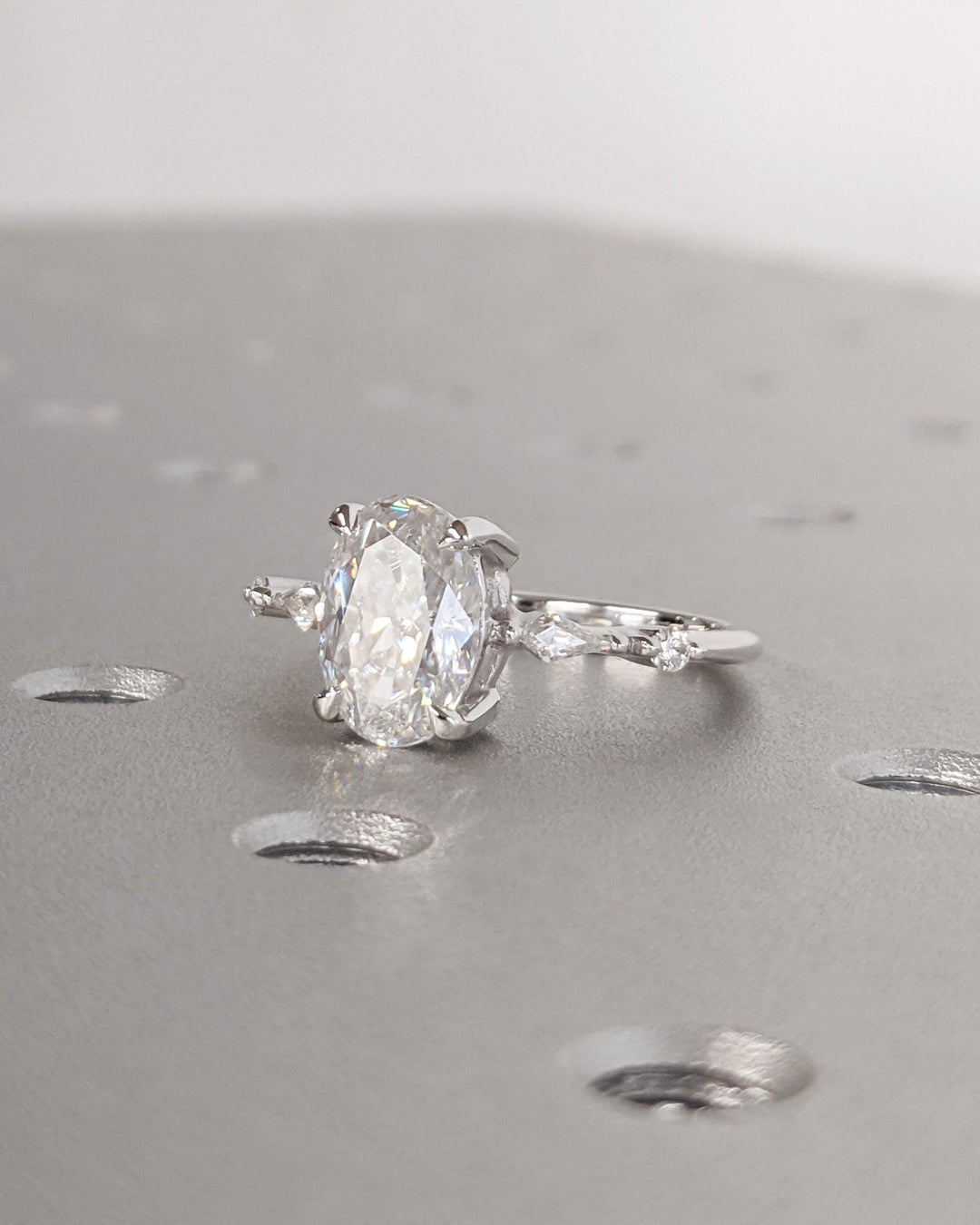 14K White Gold with 2.0CT Oval Cut Cluster Lab Grown Diamond Engagement Ring