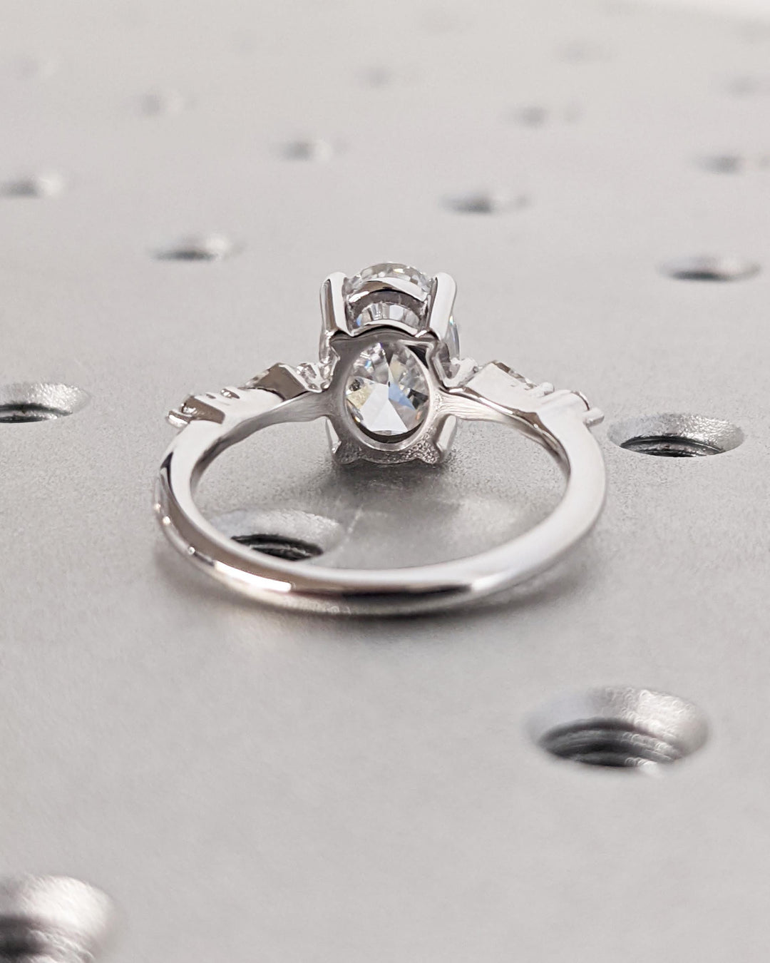 14K White Gold with 2.0CT Oval Cut Cluster Lab Grown Diamond Engagement Ring