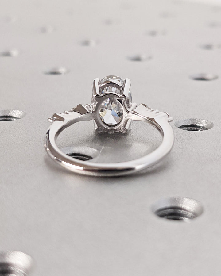 14K White Gold with 2.0CT Oval Cut Cluster Lab Grown Diamond Engagement Ring