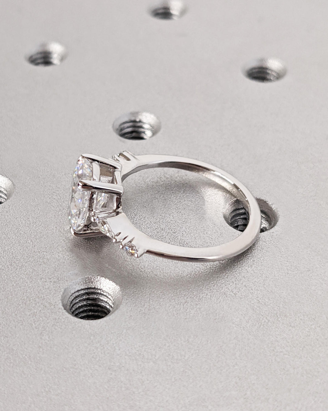 14K White Gold with 2.0CT Oval Cut Cluster Lab Grown Diamond Engagement Ring