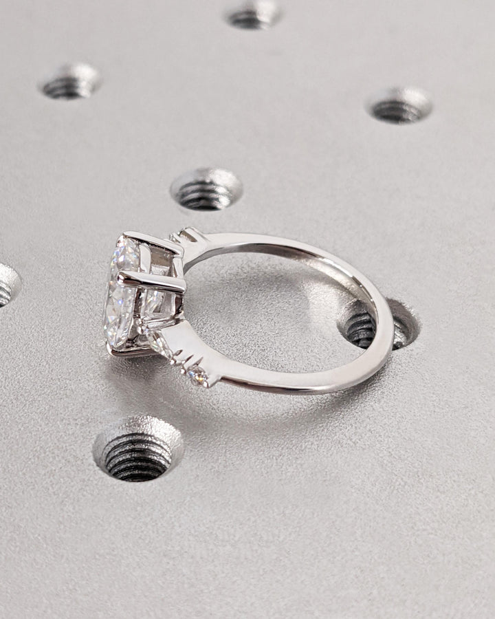 14K White Gold with 2.0CT Oval Cut Cluster Lab Grown Diamond Engagement Ring