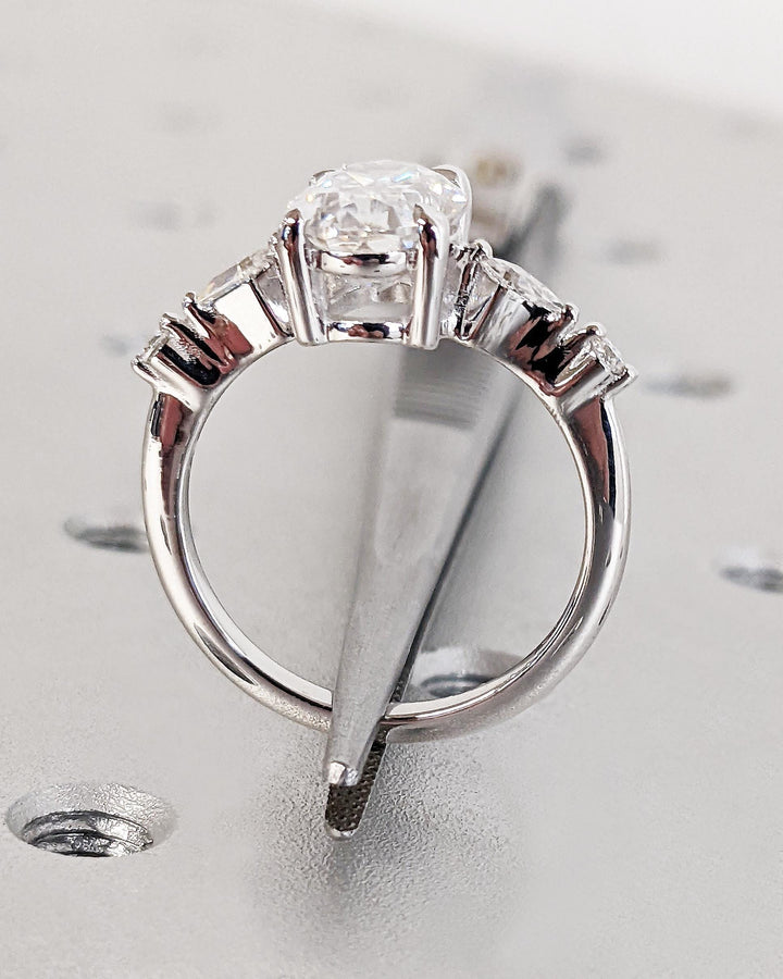 14K White Gold with 2.0CT Oval Cut Cluster Lab Grown Diamond Engagement Ring