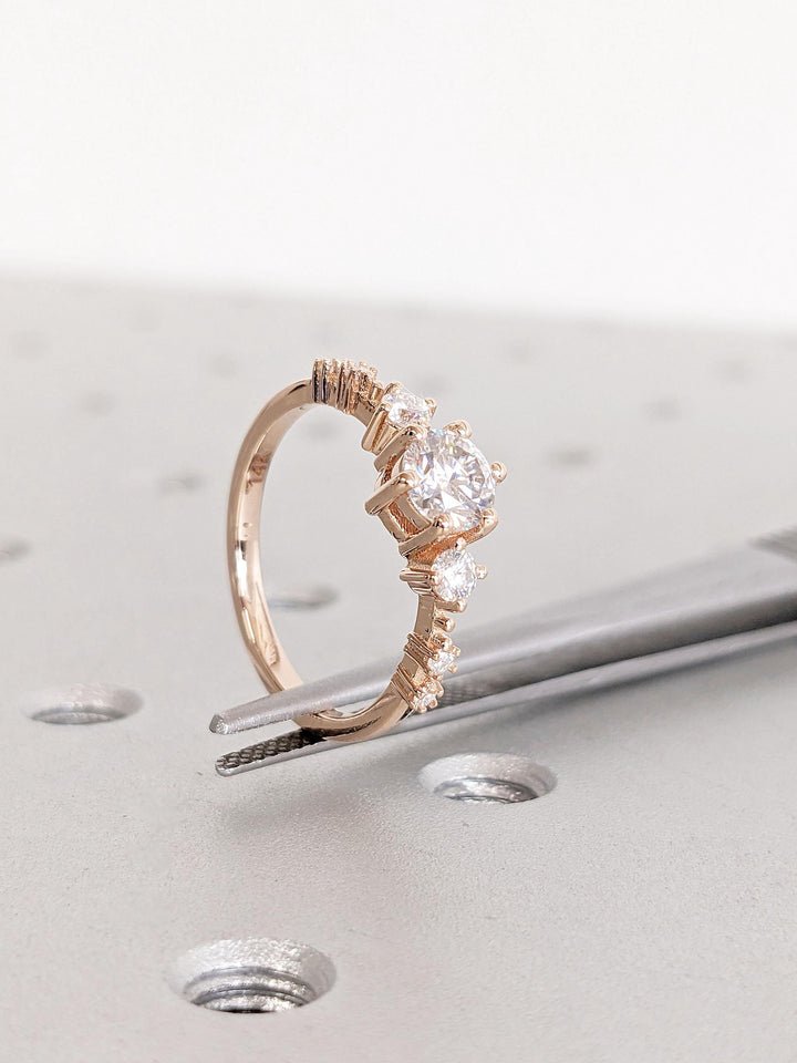0.50CT Round Cut Cluster Lab Grown Diamond Engagement Ring For Women