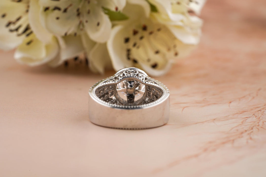 1.0CT Round Cut Halo Lab Grown Diamond 3 Row Engagement Ring For Her