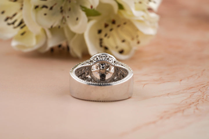 1.0CT Round Cut Halo Lab Grown Diamond 3 Row Engagement Ring For Her