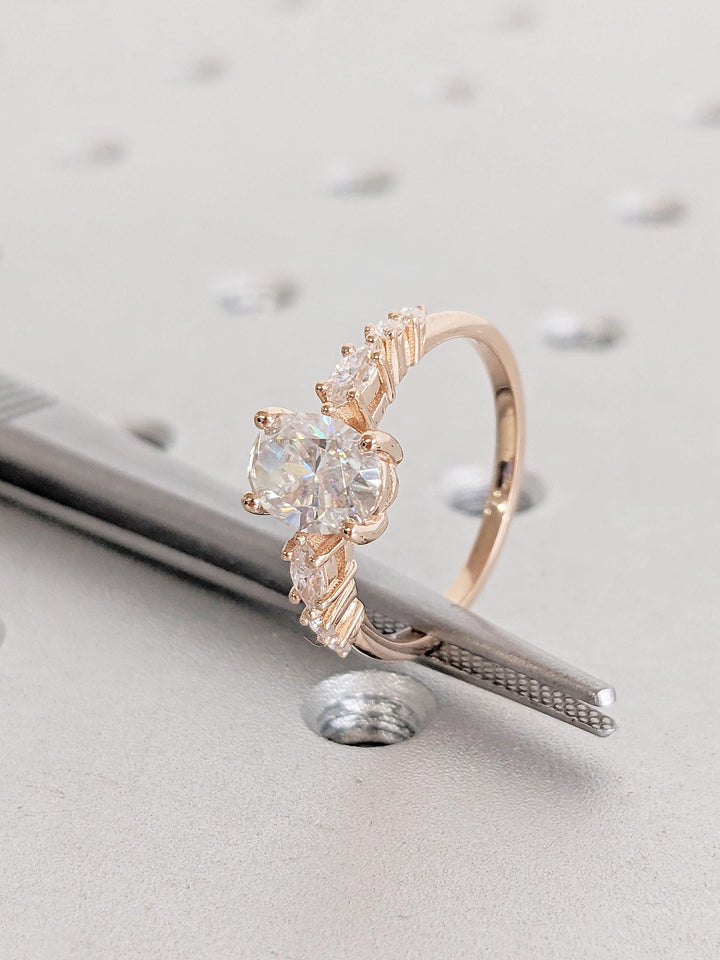 1.0CT Oval Cut Lab Grown Cluster Diamond Engagement Ring For Her