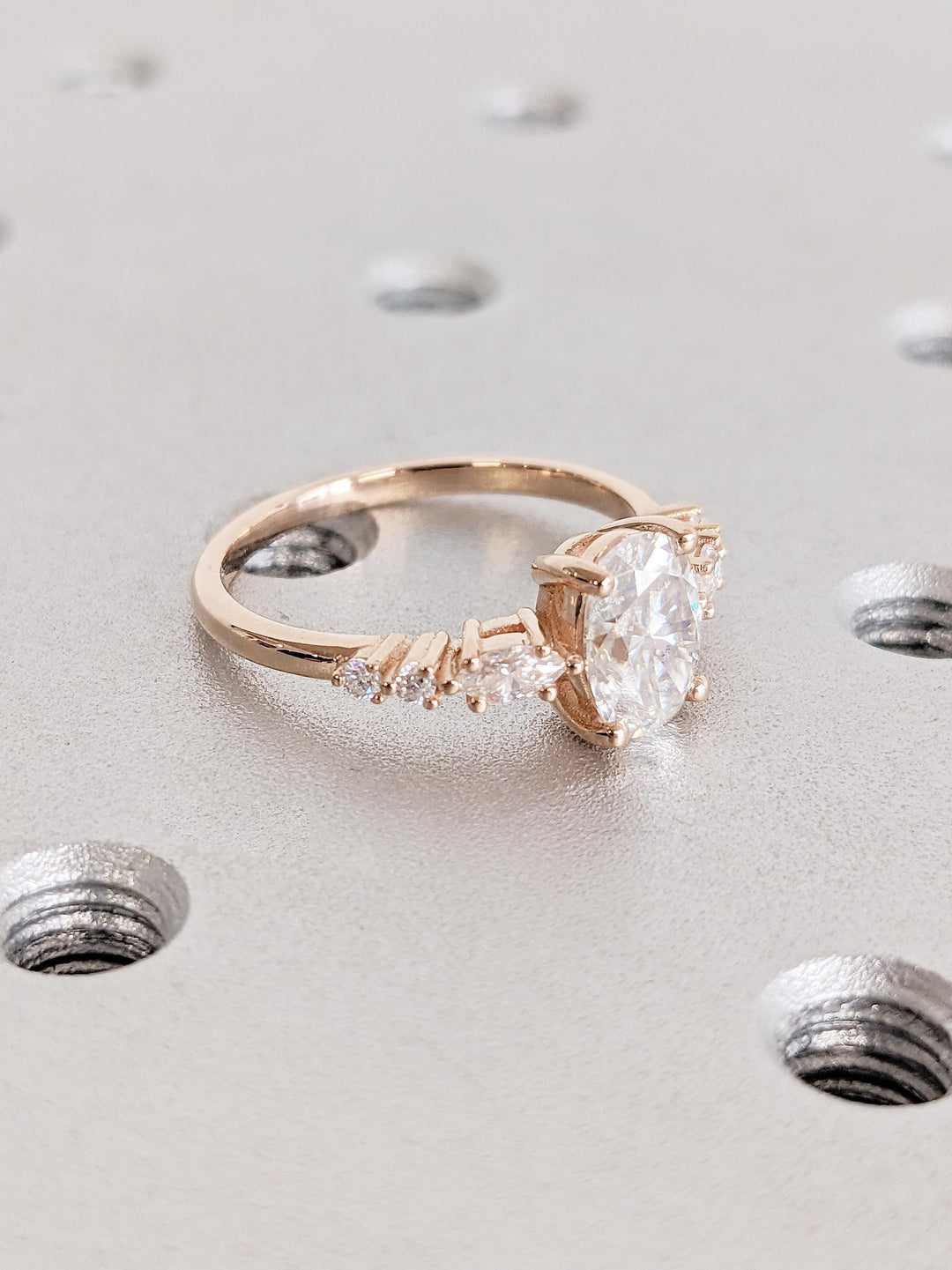 1.0CT Oval Cut Lab Grown Cluster Diamond Engagement Ring For Her