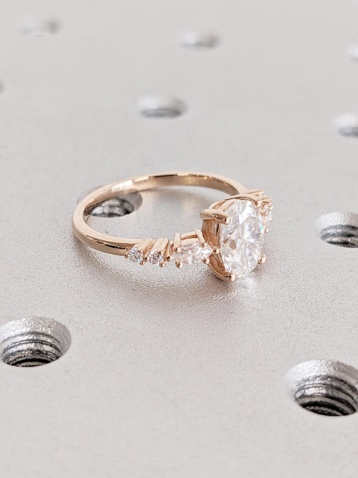 1.0CT Oval Cut Lab Grown Cluster Diamond Engagement Ring For Her