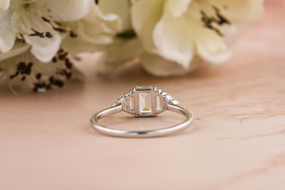 0.50CT Emerald Cut 3 Stone Lab Grown Diamond Engagement Ring For Women