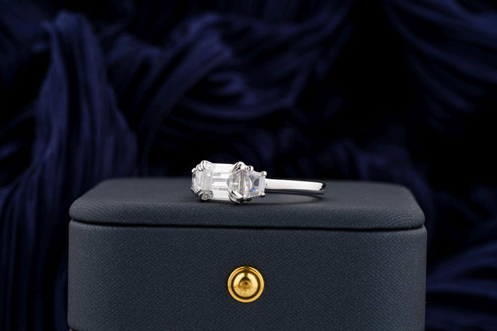 1.50CT East West Emerald Cut 3 Stone Lab Grown Diamond Engagement Ring