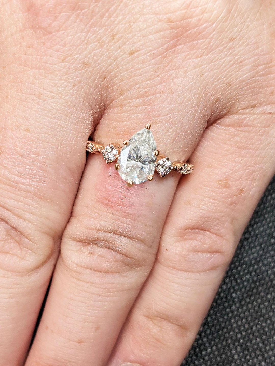 1.0CT Pear Cut Lab Grown Cluster Diamond Engagement Ring For Women