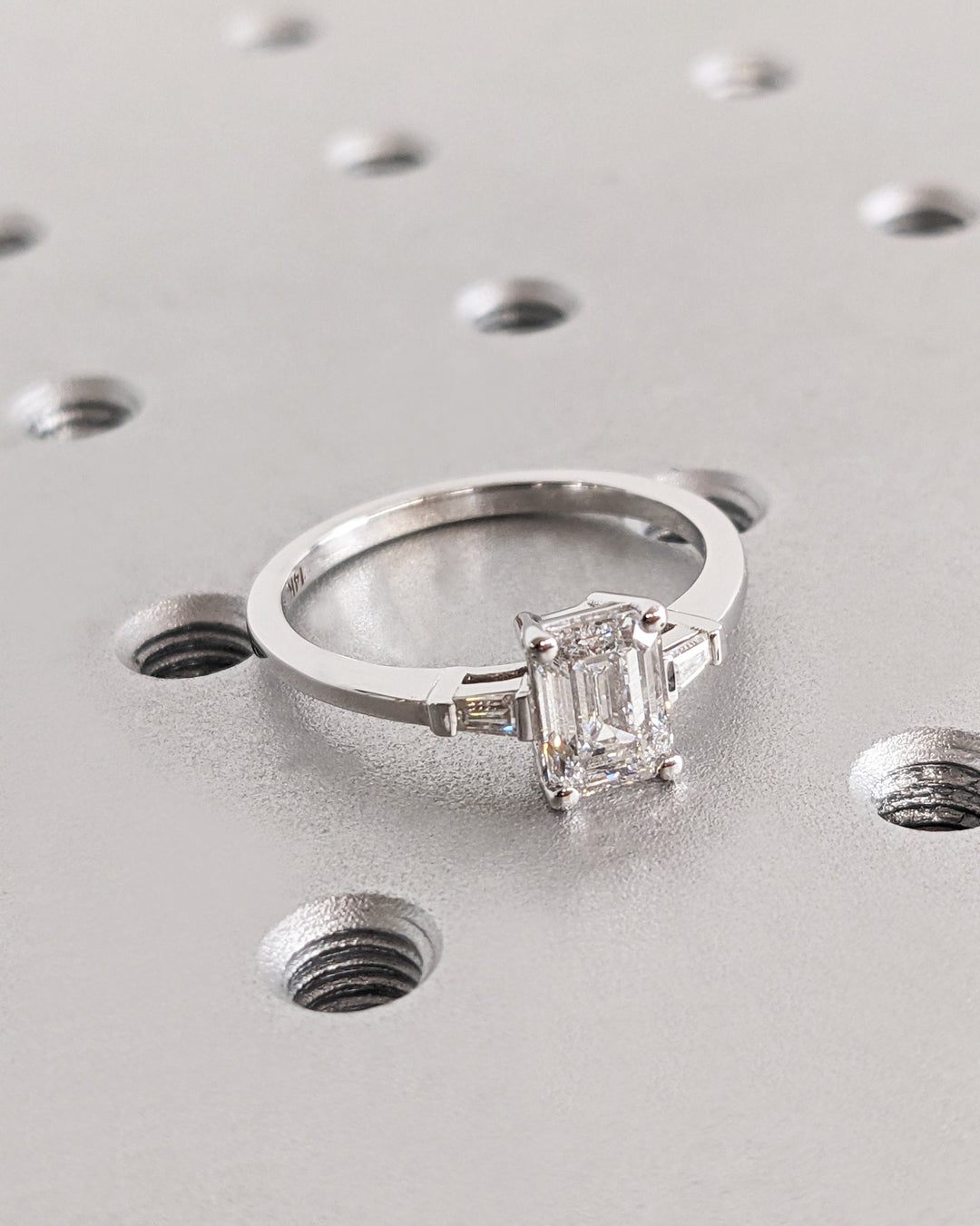 1.50CT Emerald Cut Three Stone Lab Grown Diamond Engagement Ring Minimalist Ring