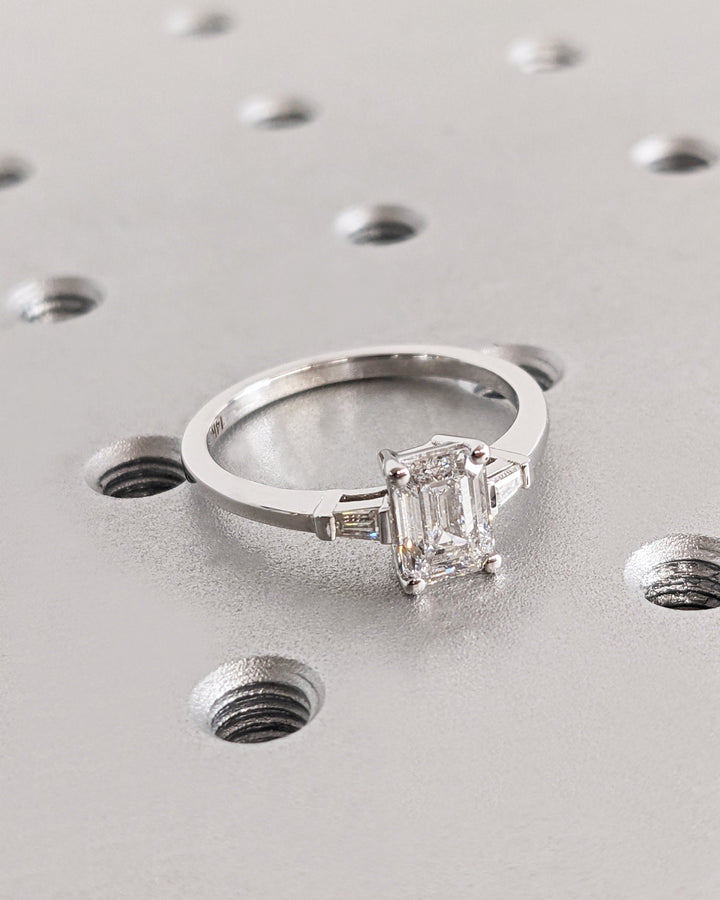 1.50CT Emerald Cut Three Stone Lab Grown Diamond Engagement Ring Minimalist Ring