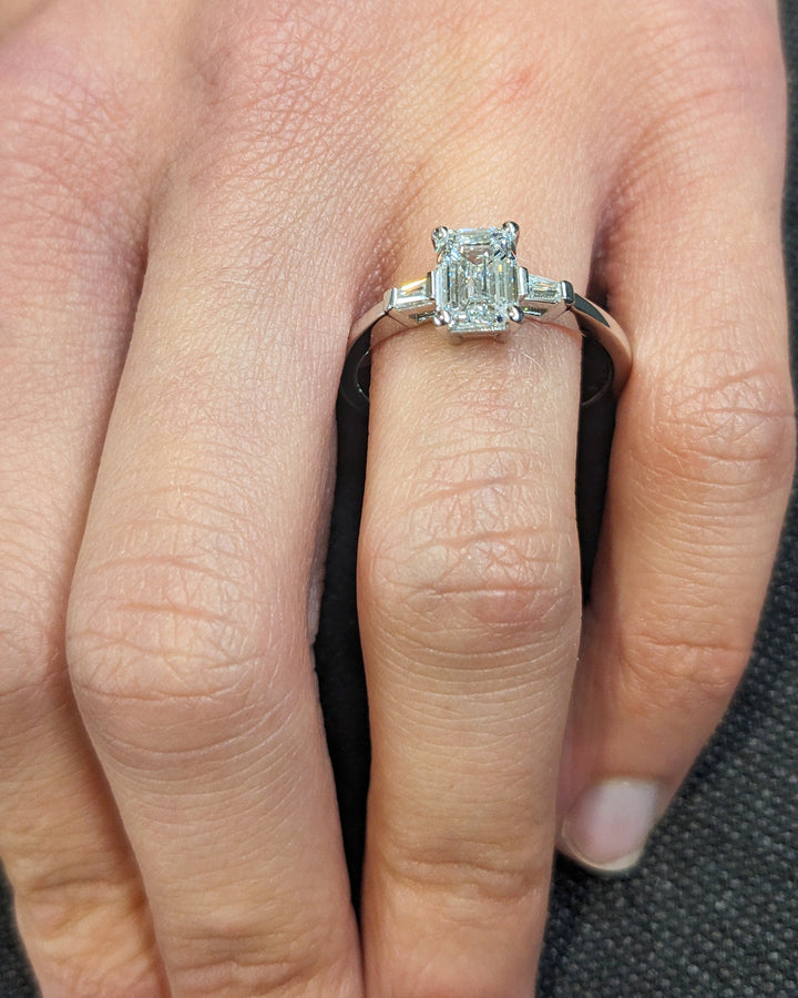 1.50CT Emerald Cut Three Stone Lab Grown Diamond Engagement Ring Minimalist Ring
