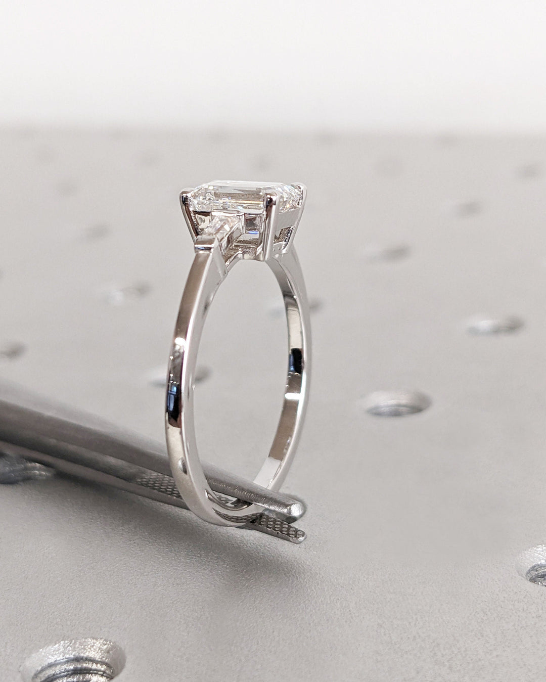 1.50CT Emerald Cut Three Stone Lab Grown Diamond Engagement Ring Minimalist Ring