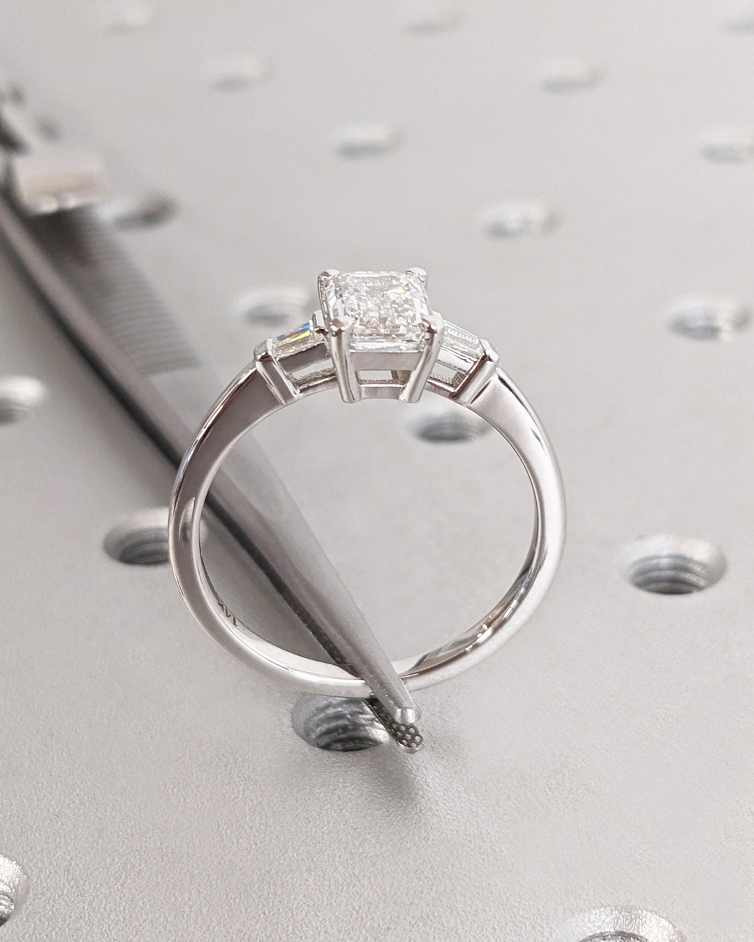 1.50CT Emerald Cut Three Stone Lab Grown Diamond Engagement Ring Minimalist Ring