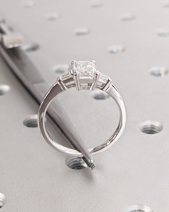 1.50CT Emerald Cut Three Stone Lab Grown Diamond Engagement Ring Minimalist Ring