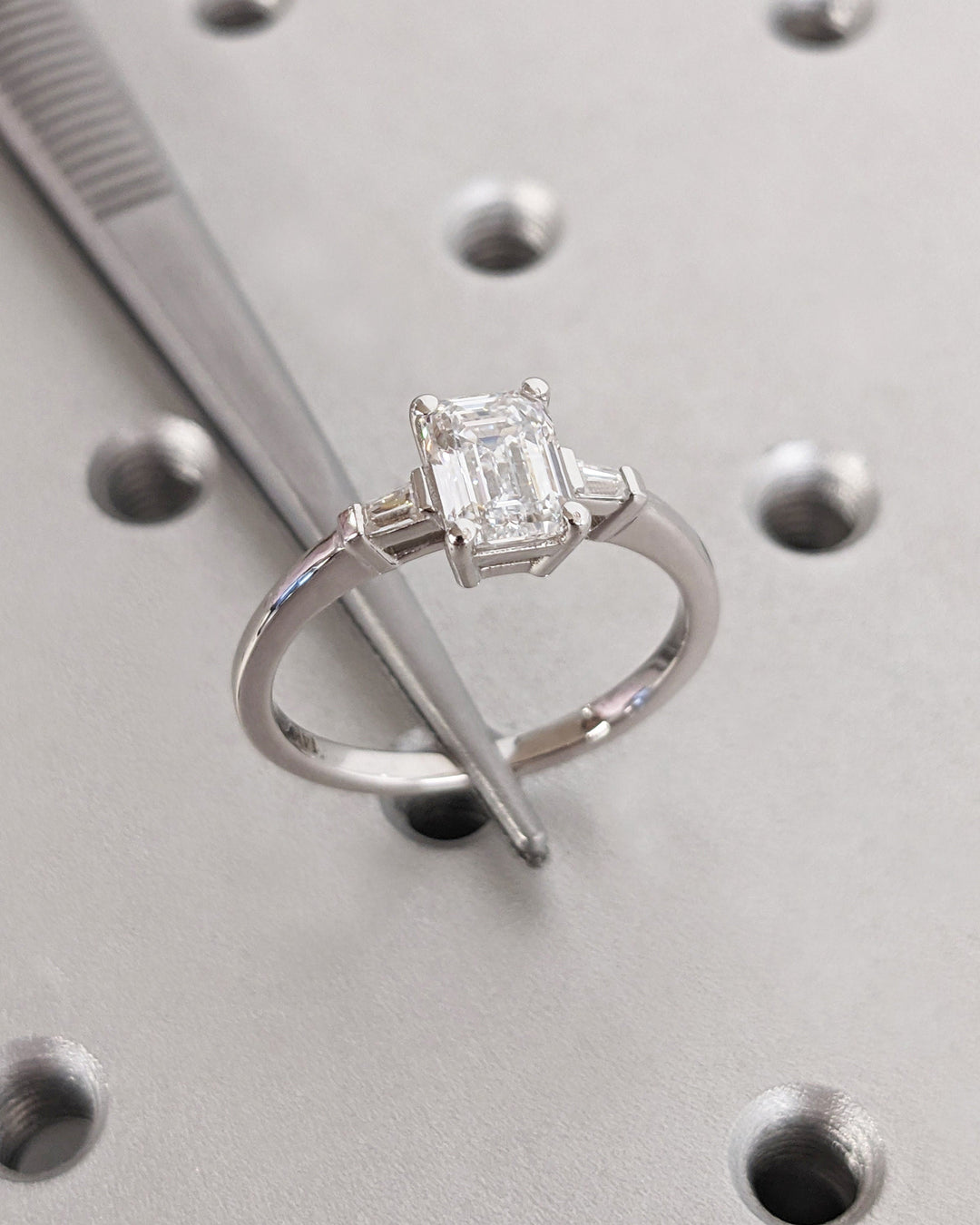 1.50CT Emerald Cut Three Stone Lab Grown Diamond Engagement Ring Minimalist Ring