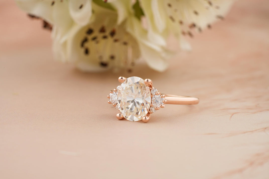 3.0CT Oval Cut Cluster Lab Grown Diamond Engagement Ring Pretty Engagement Rings
