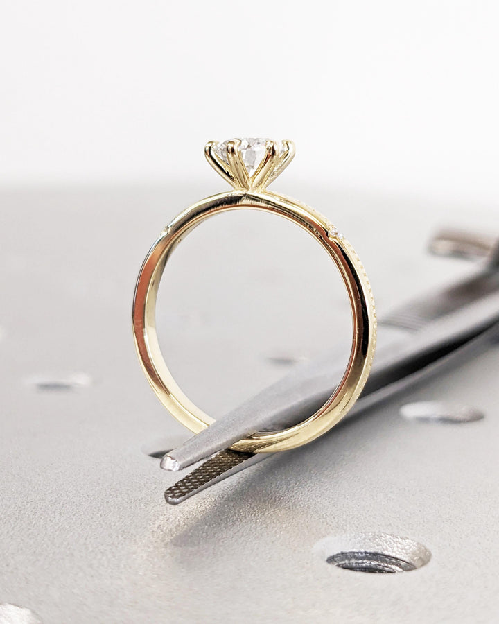 0.50CT Round Cut Beaded Dainty Lab Grown Diamond Engagement Ring