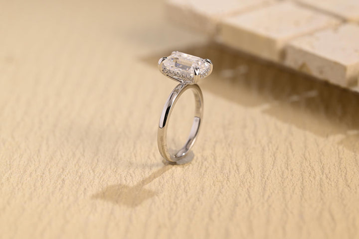 2.0CT Emerald Cut Hidden Halo Lab Grown Diamond Engagement Ring For Women