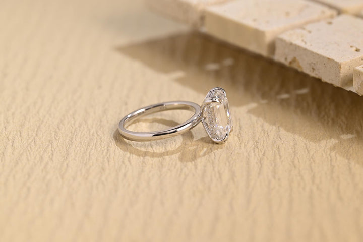 2.0CT Emerald Cut Hidden Halo Lab Grown Diamond Engagement Ring For Women
