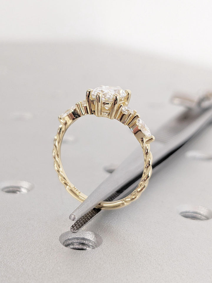 1.0CT Oval Cut Cluster Lab Grown Diamond Engagement Ring For Women