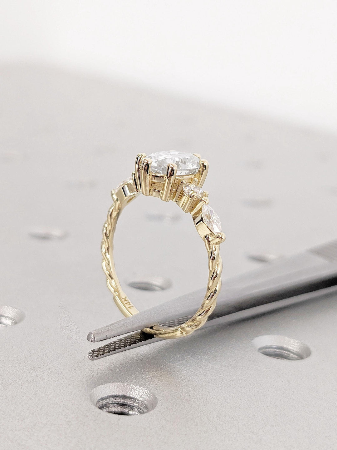 1.0CT Oval Cut Cluster Lab Grown Diamond Engagement Ring For Women