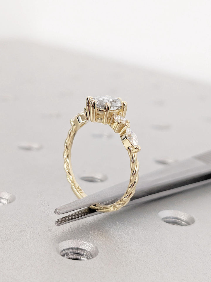 0.50CT Round Cut Cluster Lab Grown Diamond Engagement Ring For Women