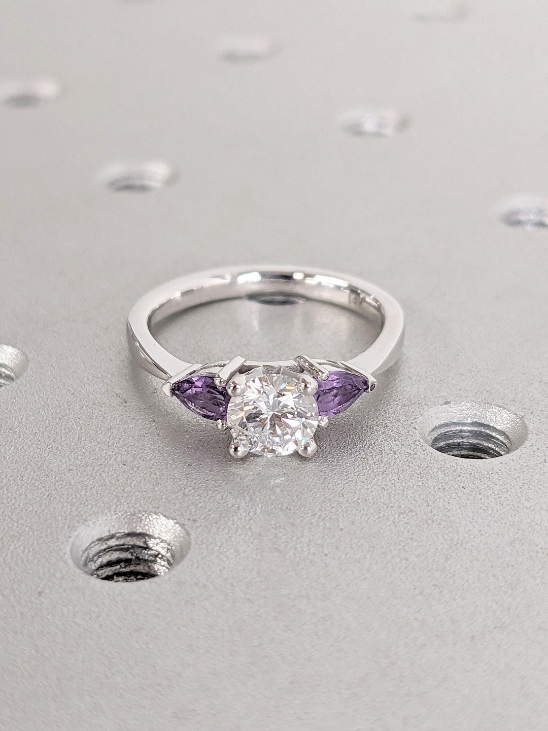 1.0CT Round Cut 3 Stone Lab Grown Diamond Engagement Ring Trilogy Engagement Ring