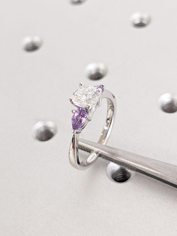 1.0CT Round Cut 3 Stone Lab Grown Diamond Engagement Ring Trilogy Engagement Ring