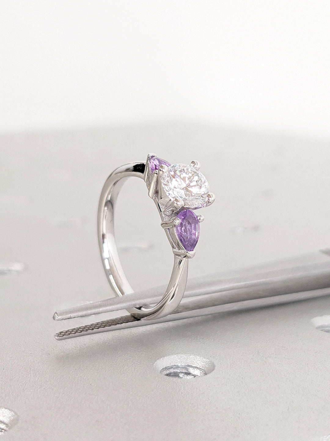 1.0CT Round Cut 3 Stone Lab Grown Diamond Engagement Ring Trilogy Engagement Ring