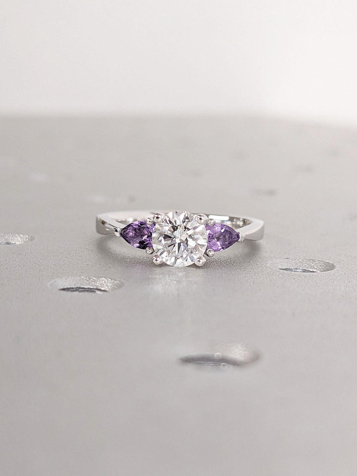 1.0CT Round Cut 3 Stone Lab Grown Diamond Engagement Ring Trilogy Engagement Ring