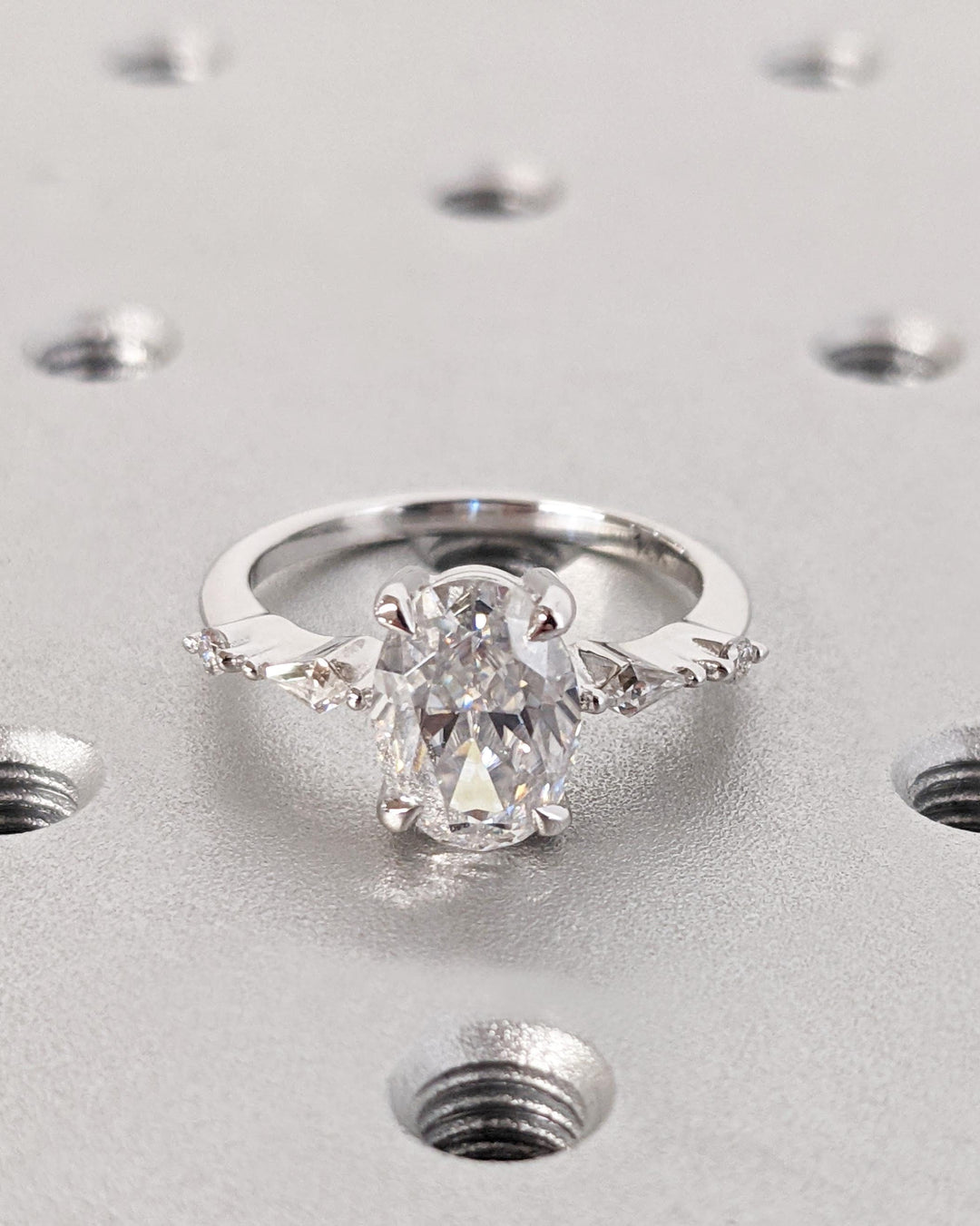 14K White Gold with 2.0CT Oval Cut Cluster Lab Grown Diamond Engagement Ring