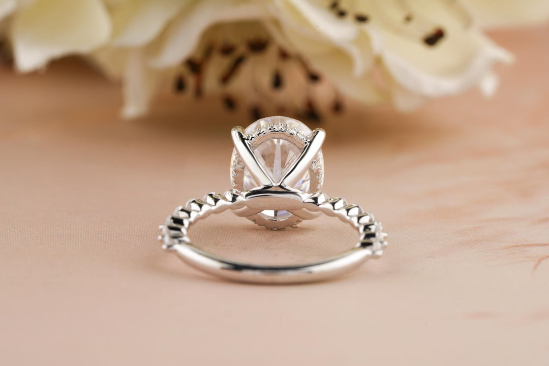 2.50CT Oval Cut Hidden Halo Lab Grown Diamond Pave Engagement Ring For Women
