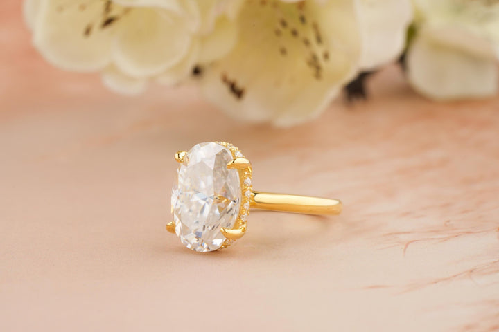 5.0CT Oval Cut Lab Grown Hidden Halo Diamond Engagement Ring For Women