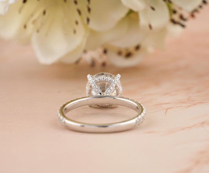 1.50CT Round Cut Hidden Halo Lab Grown Diamond Pave Engagement Ring For Women
