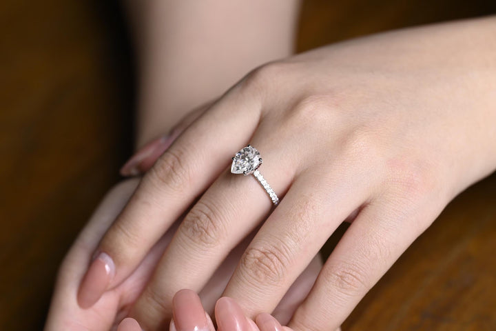 1.0CT Pear Cut Pave Lab Grown Diamond Hidden Halo Engagement Ring, Anniversary Gift