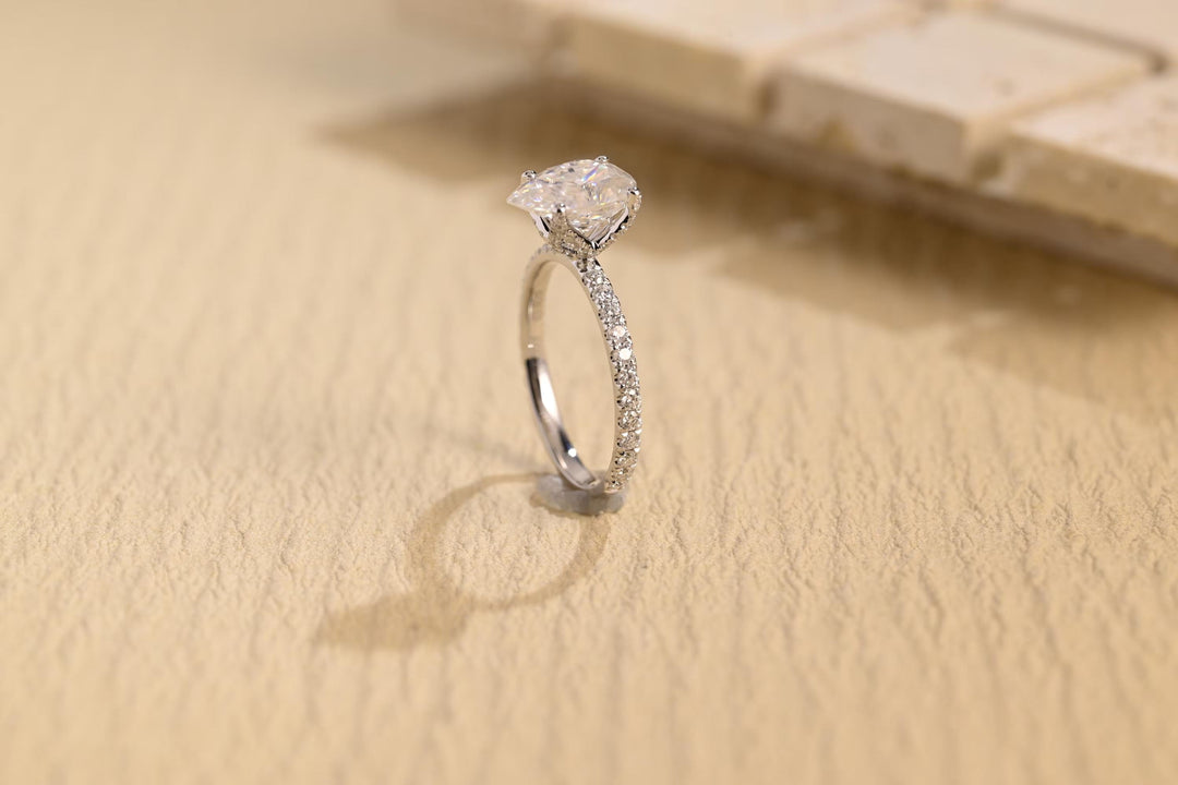 1.0CT Pear Cut Pave Lab Grown Diamond Hidden Halo Engagement Ring, Anniversary Gift