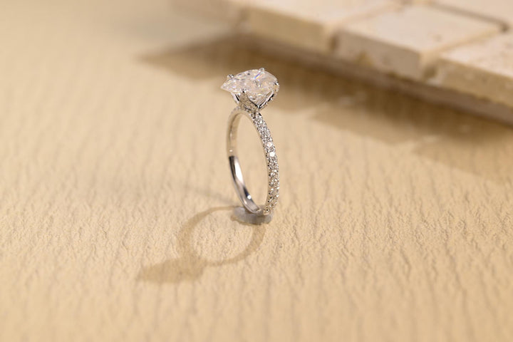 1.0CT Pear Cut Pave Lab Grown Diamond Hidden Halo Engagement Ring, Anniversary Gift
