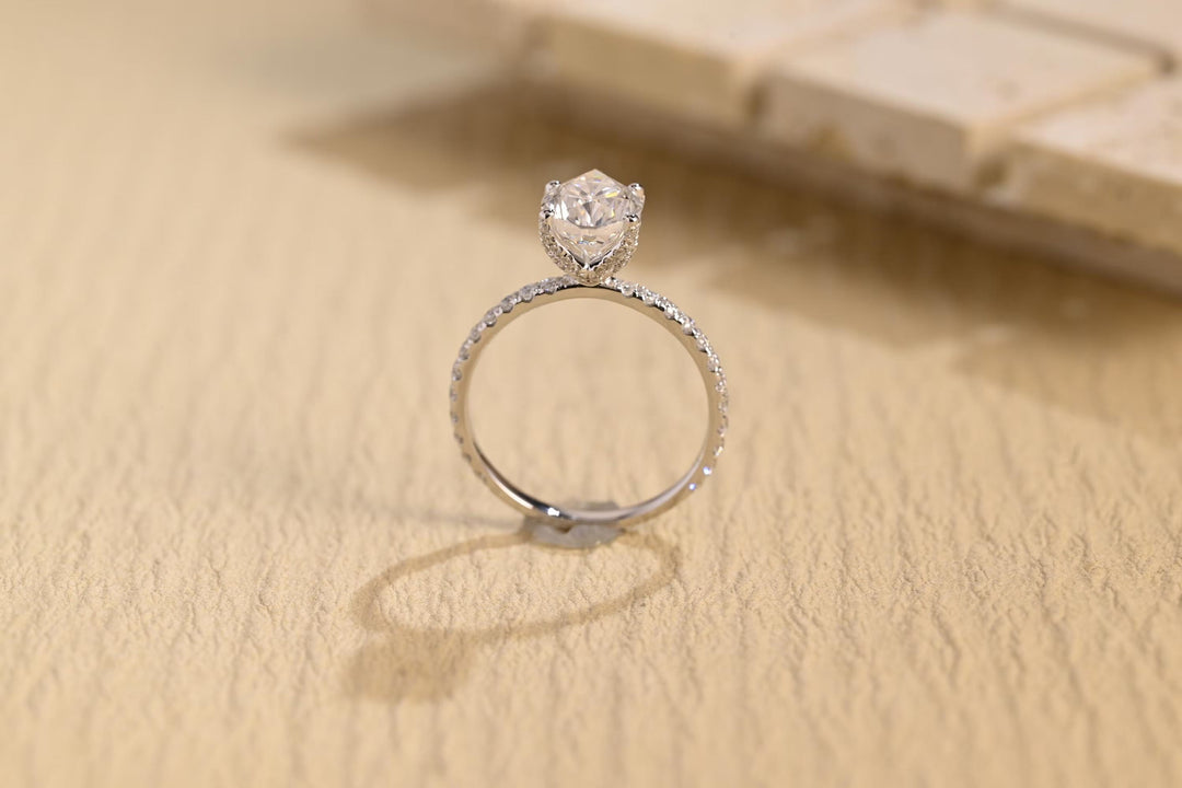 1.0CT Pear Cut Pave Lab Grown Diamond Hidden Halo Engagement Ring, Anniversary Gift