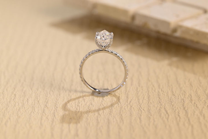 1.0CT Pear Cut Pave Lab Grown Diamond Hidden Halo Engagement Ring, Anniversary Gift