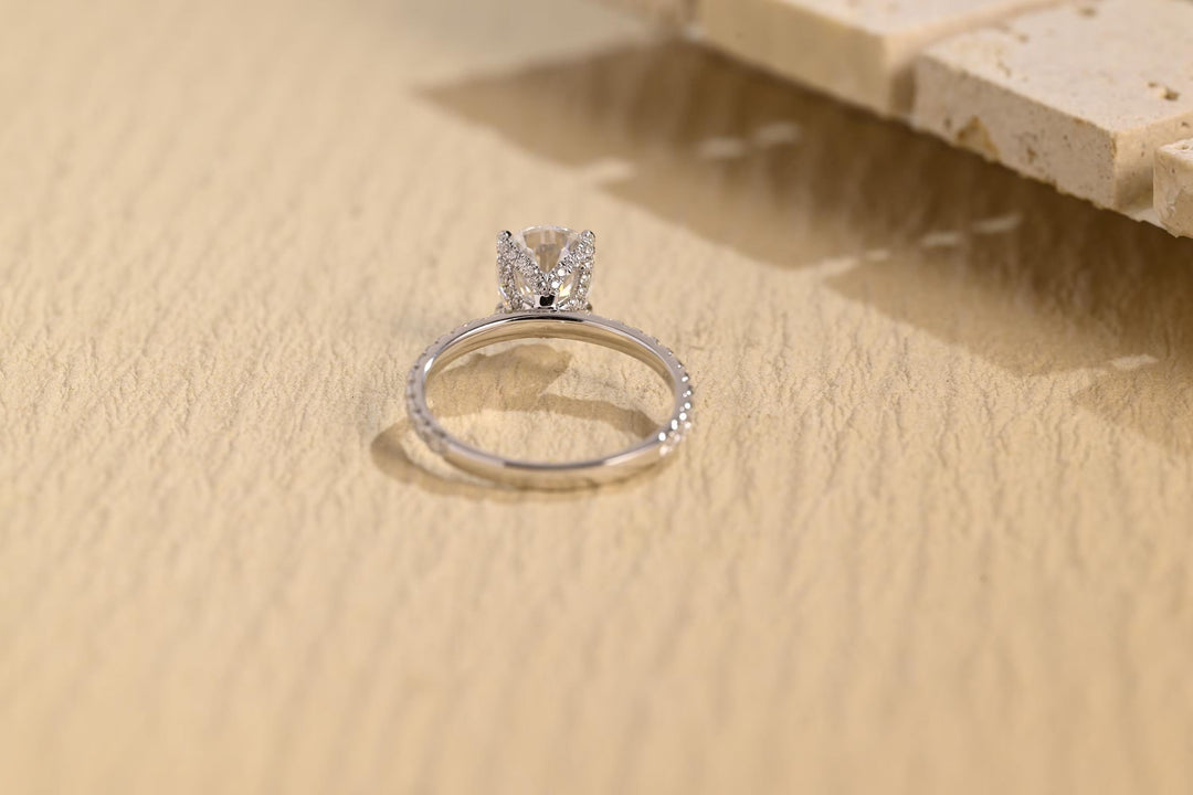 1.0CT Pear Cut Pave Lab Grown Diamond Hidden Halo Engagement Ring, Anniversary Gift