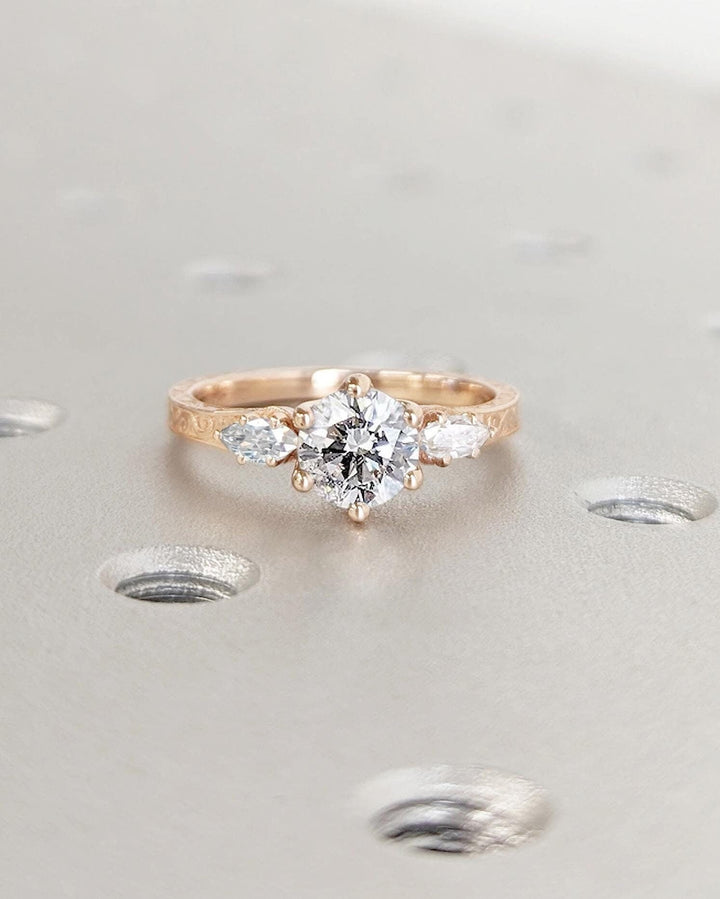 1.0CT Round Brilliant Cut Three Stone Lab Grown Diamond Engagement Ring Ornate Scrollwork Band
