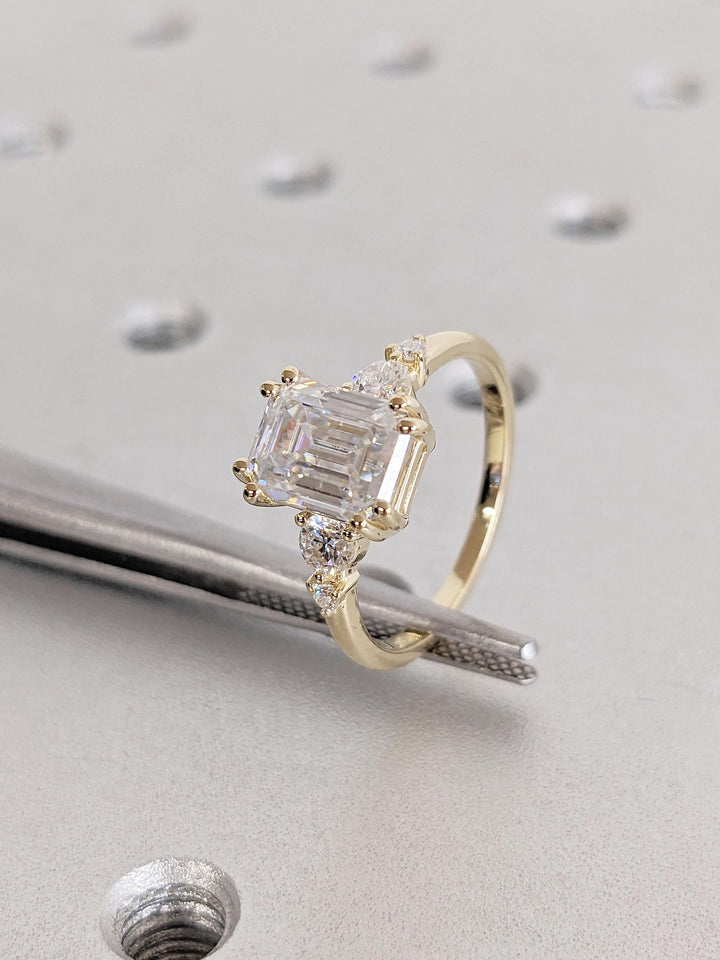 1.50CT Emerald Cut Cluster Lab Grown Diamond Engagement Ring For Her