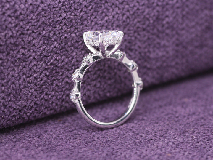 2.0CT Elongated Cushion Cut Petite Pave Lab Grown Diamond Hidden Halo Engagement Ring For Her