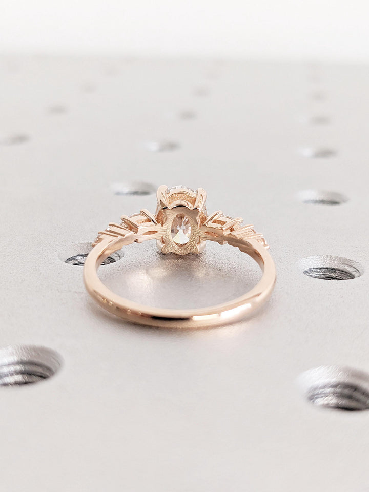 1.0CT Oval Cut Lab Grown Cluster Diamond Engagement Ring For Her